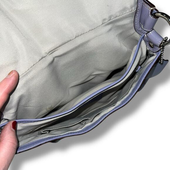 Coach Soho Y2K 1990s Pleated Leather Soufflet Bag Flap Buckle Purple F15203 - Picture 12 of 15